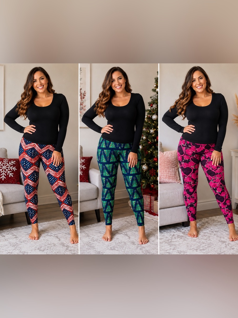 🎉 LulaRoe Tall & Curvy Holiday Leggings Bulk Collection of 3  EUC 14-26